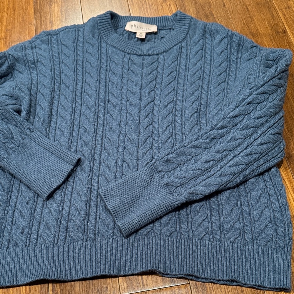 Philosophy Soft Knit Crewneck Cable Knit Sweater - Blue Woman small Petite S/P